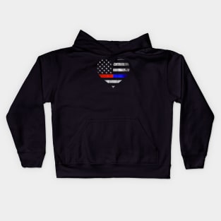 Thin Red Blue Line Heart - Police Officer - Firefighter Flag Kids Hoodie